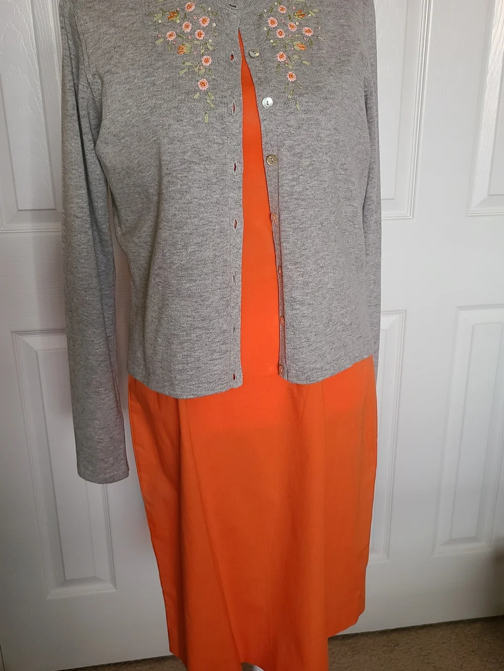 VTG NWT Evan Picone Orange Sleeveless Cotton Lycra Dress With Embridered Sweater